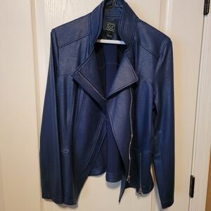 Clara Sun Woo Navy Faux Liquid Leather Jacket